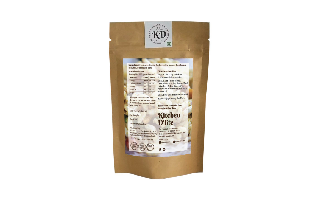 Kitchen D'lite Kolkata Jhal Muri Masala (Puffed Rice/Mumura)   Pack  150 grams